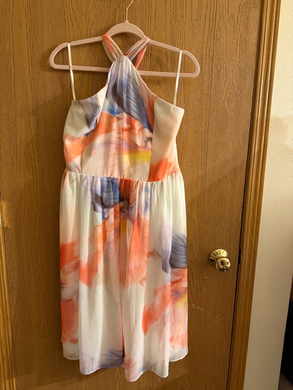 White House Black Market White Dress with Coral Accents